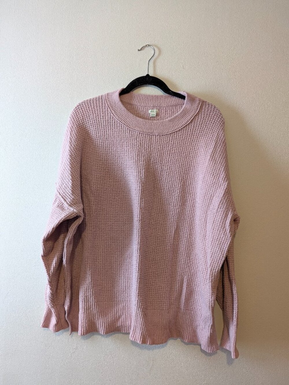 Aerie Oversized Waffle Knit Crewneck Sweater Dusty Pink Mauve Size M